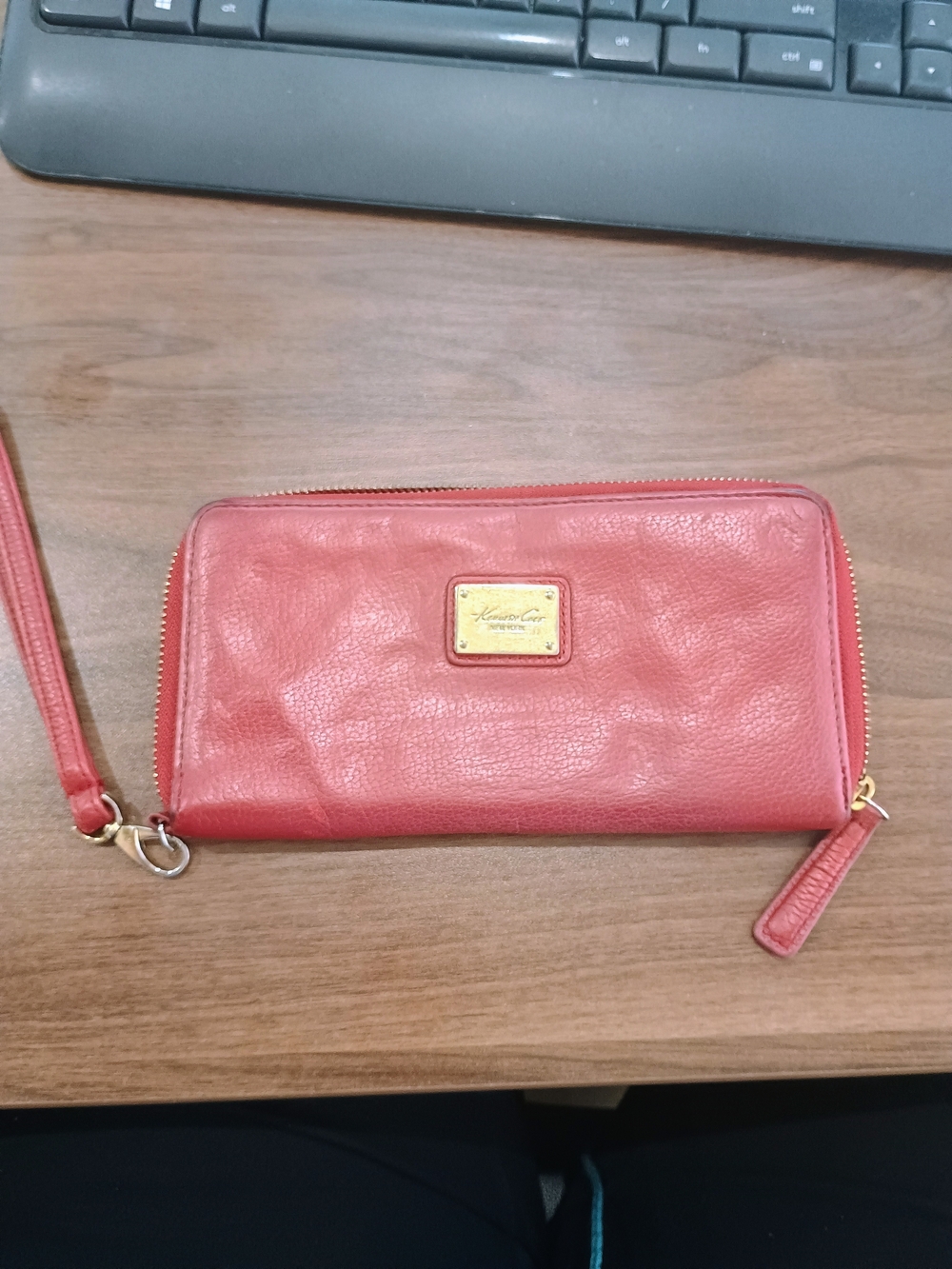 Kenneth Cole New York Red Leather Zip-Around Wristlet Wallet